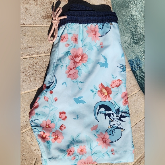 Batman Light Blue Floral Swim Board Shorts with Drawstring Waistband - Picture 3 of 11
